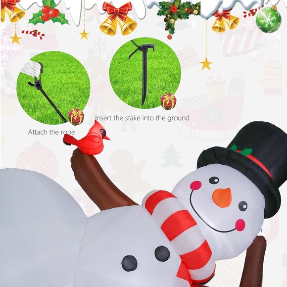⚡10FT Christmas Inflatables Giant Snowman & Red Cardinal Outdoor Decorations - Picture 6 of 7